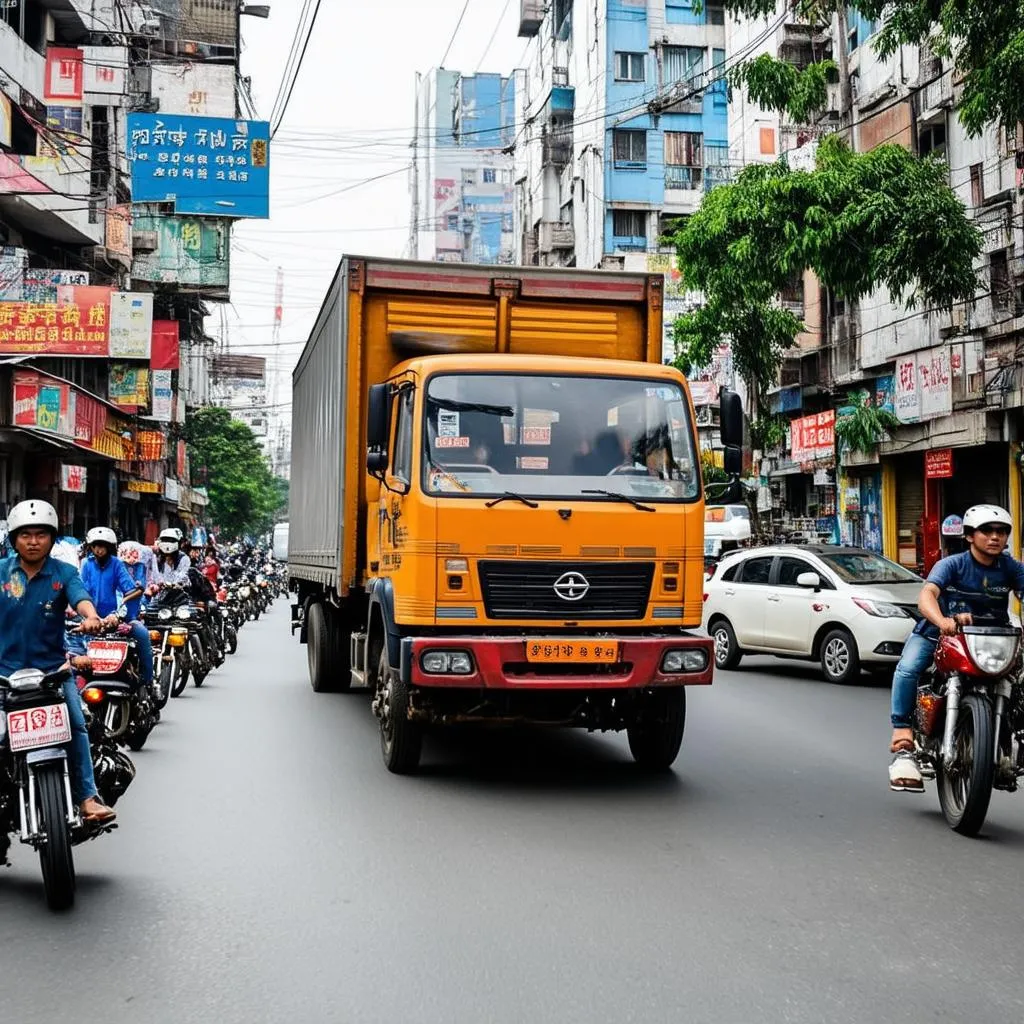 Xe Tải Di Chuyển Trên Đường Phố Hà Nội