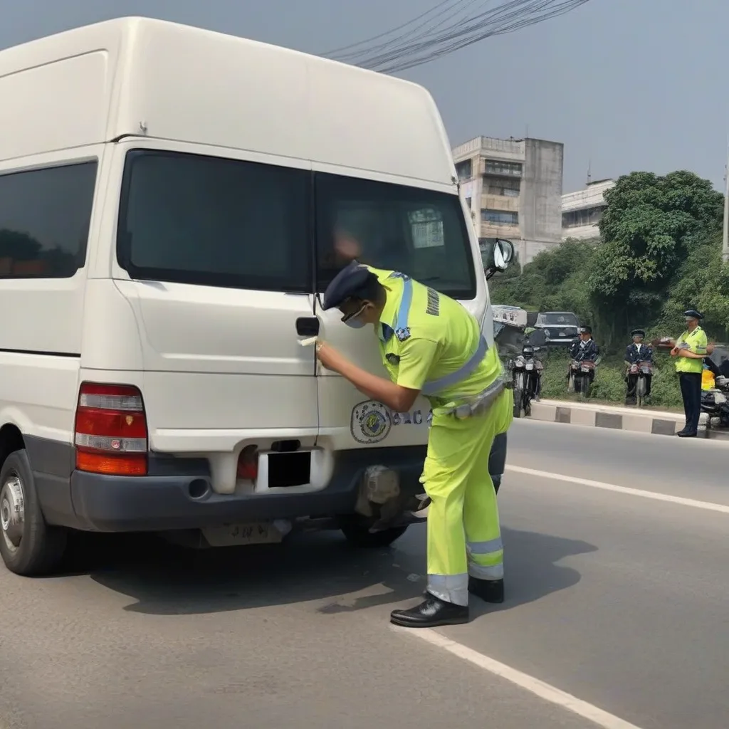 Cảnh sát giao thông kiểm tra xe tải van