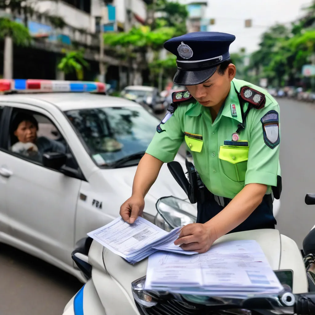 Cảnh sát giao thông kiểm tra giấy tờ