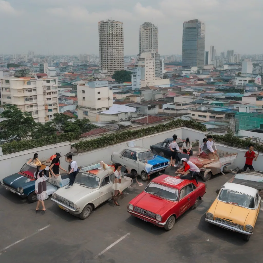 Học viên đang luyện tập lái xe tải sân thượng