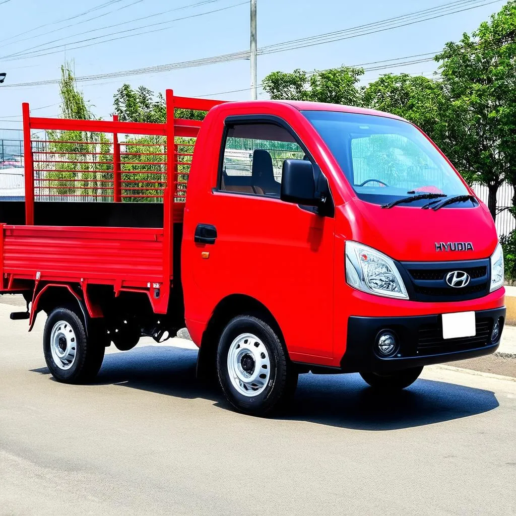 Hình ảnh chiếc Hyundai H100 Vector màu đỏ đỗ trên đường