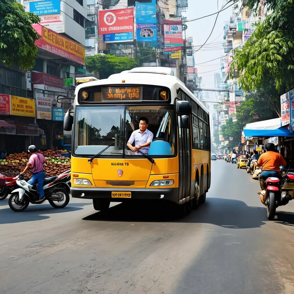 Lái Xe Buýt Trên Đường Phố Hà Nội