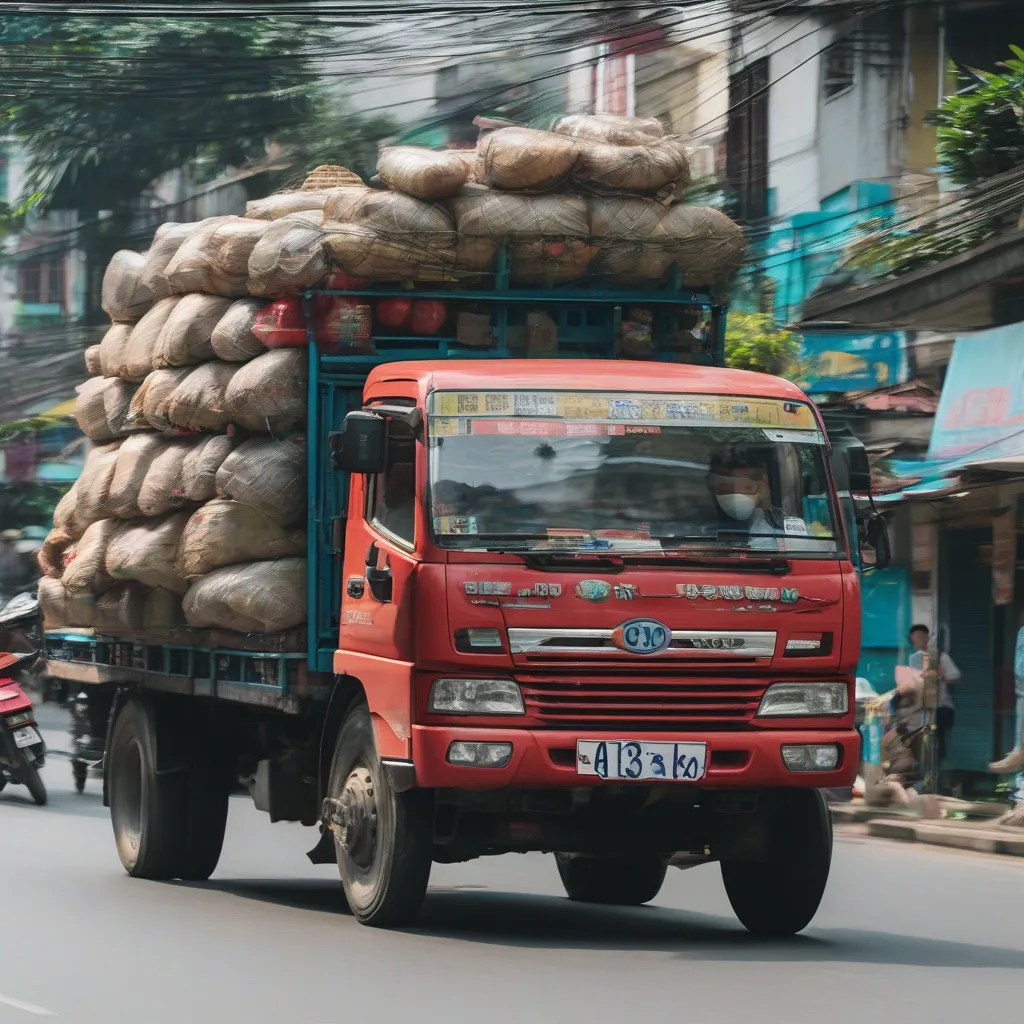 Lái xe tải trên đường phố Hà Nội