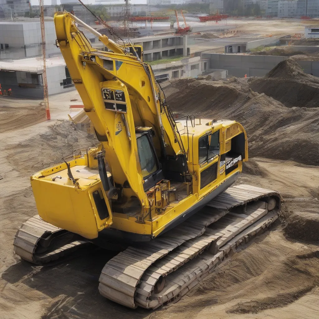 Máy xúc Komatsu 50 màu vàng tại công trường