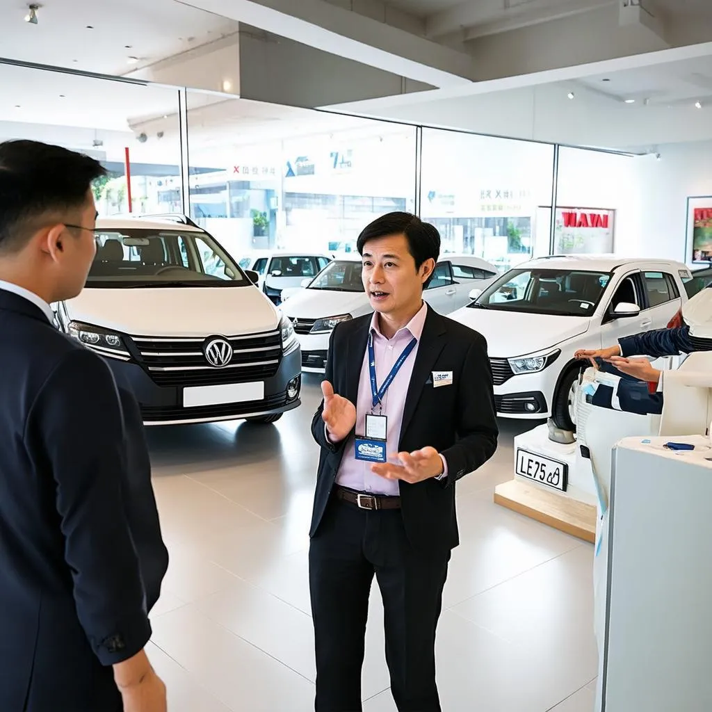 Nhân viên tư vấn khách hàng tại showroom Xe Tải Van