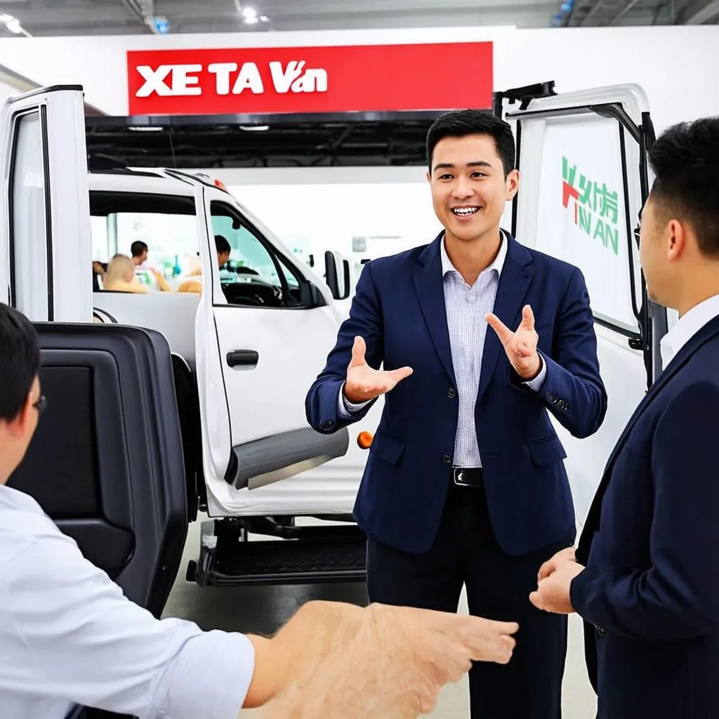 Nhân Viên Tư Vấn Xe Tải Van Đang Trao Đổi Với Khách Hàng