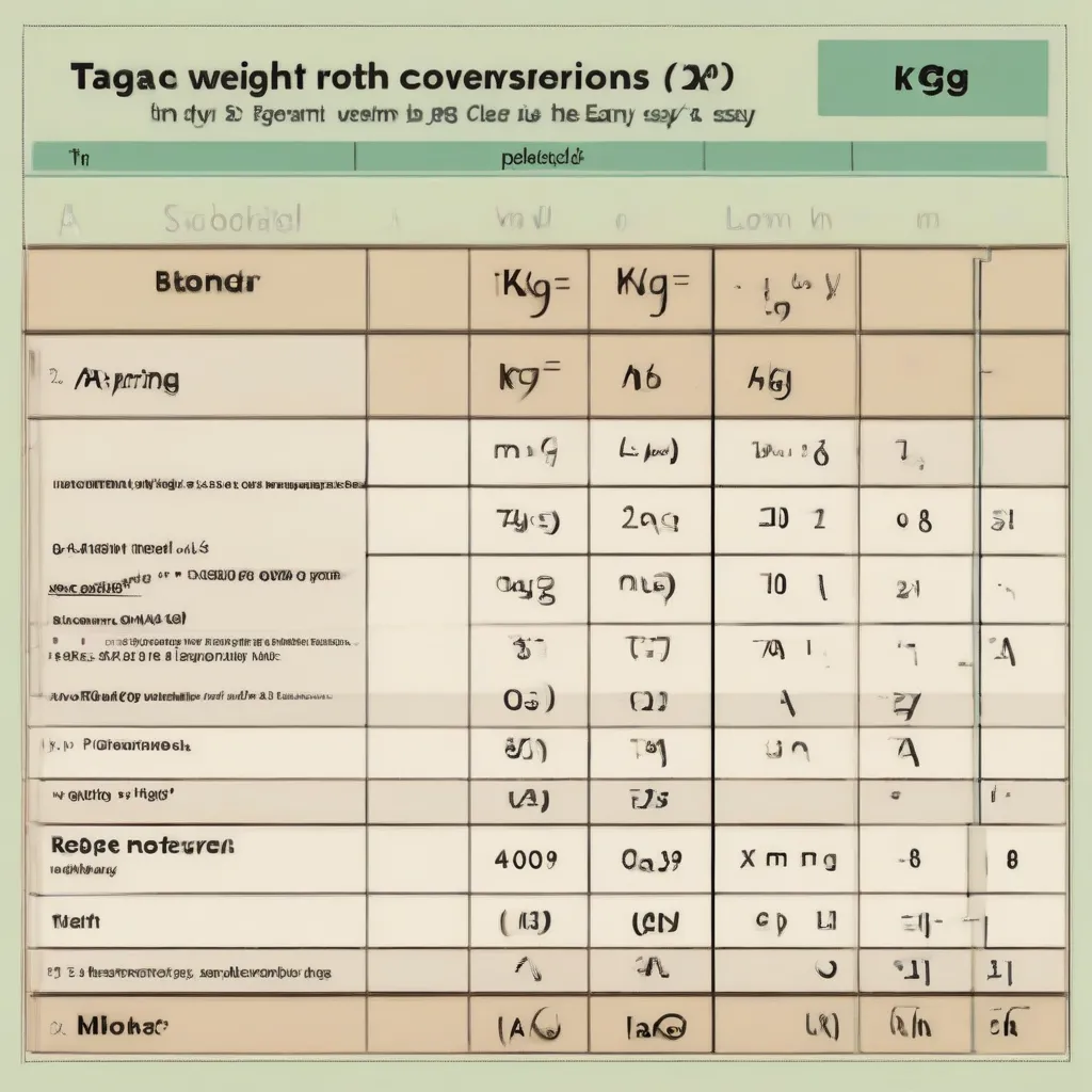 Bảng quy đổi trọng lượng
