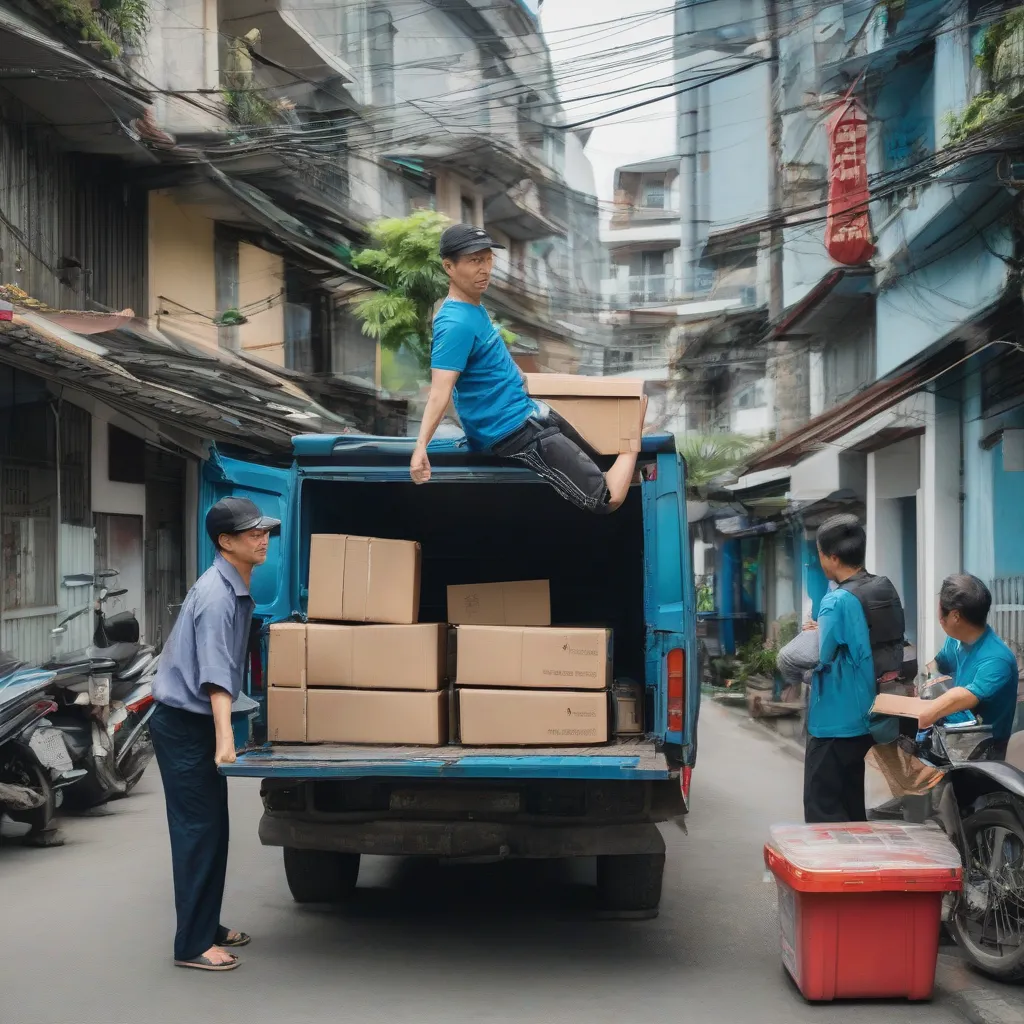 Tài xế đang xếp hàng lên xe tải