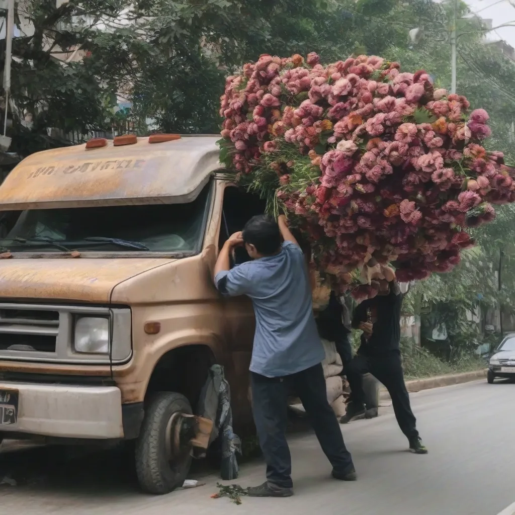 Tài Xế Treo Hoa Ban Lên Xe Tải Van