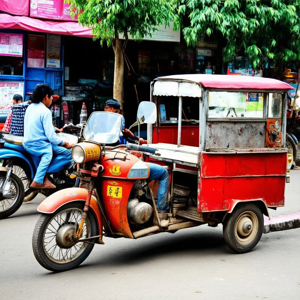 Xe lôi cũ đang chờ khách