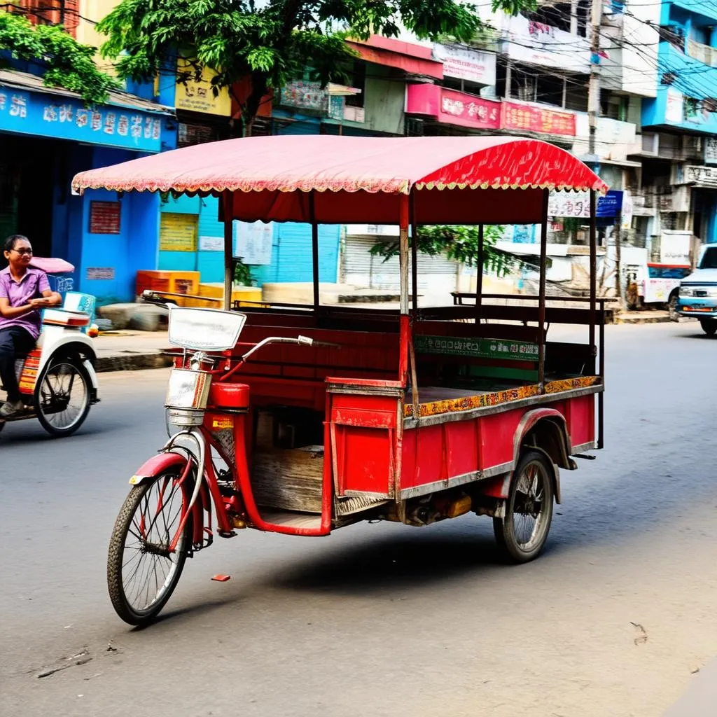 Xe lôi Trung Quốc cũ đang chờ khách