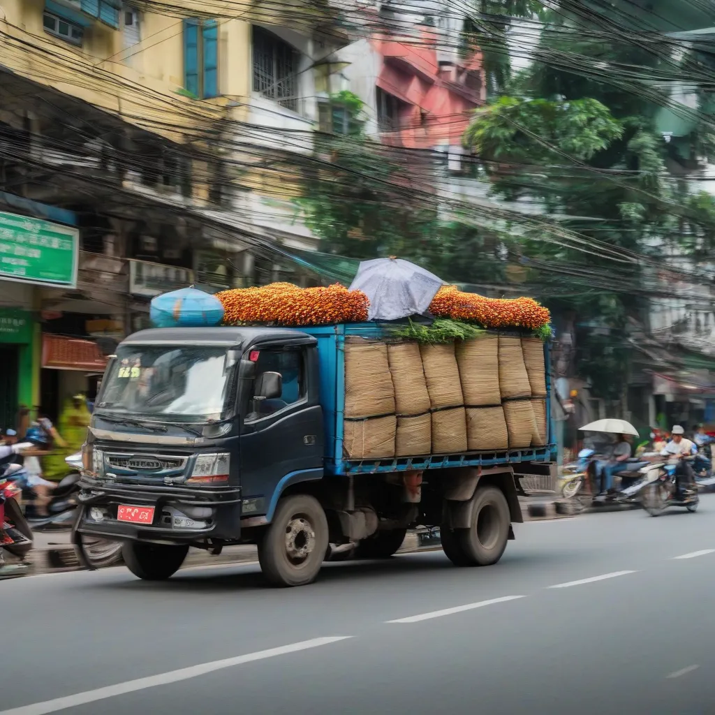 Hình ảnh xe tải chạy trên đường phố Hà Nội