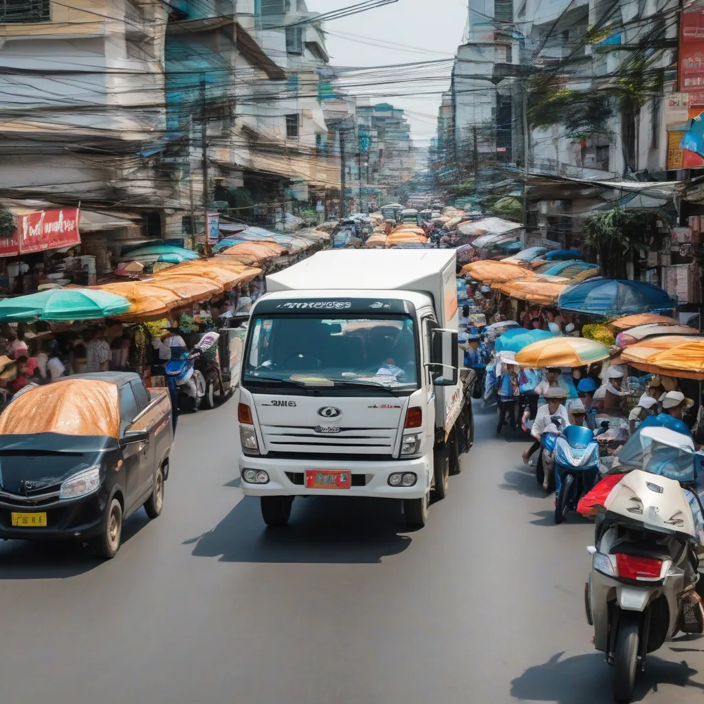 Xe tải Jac chạy trên đường Trường Chinh