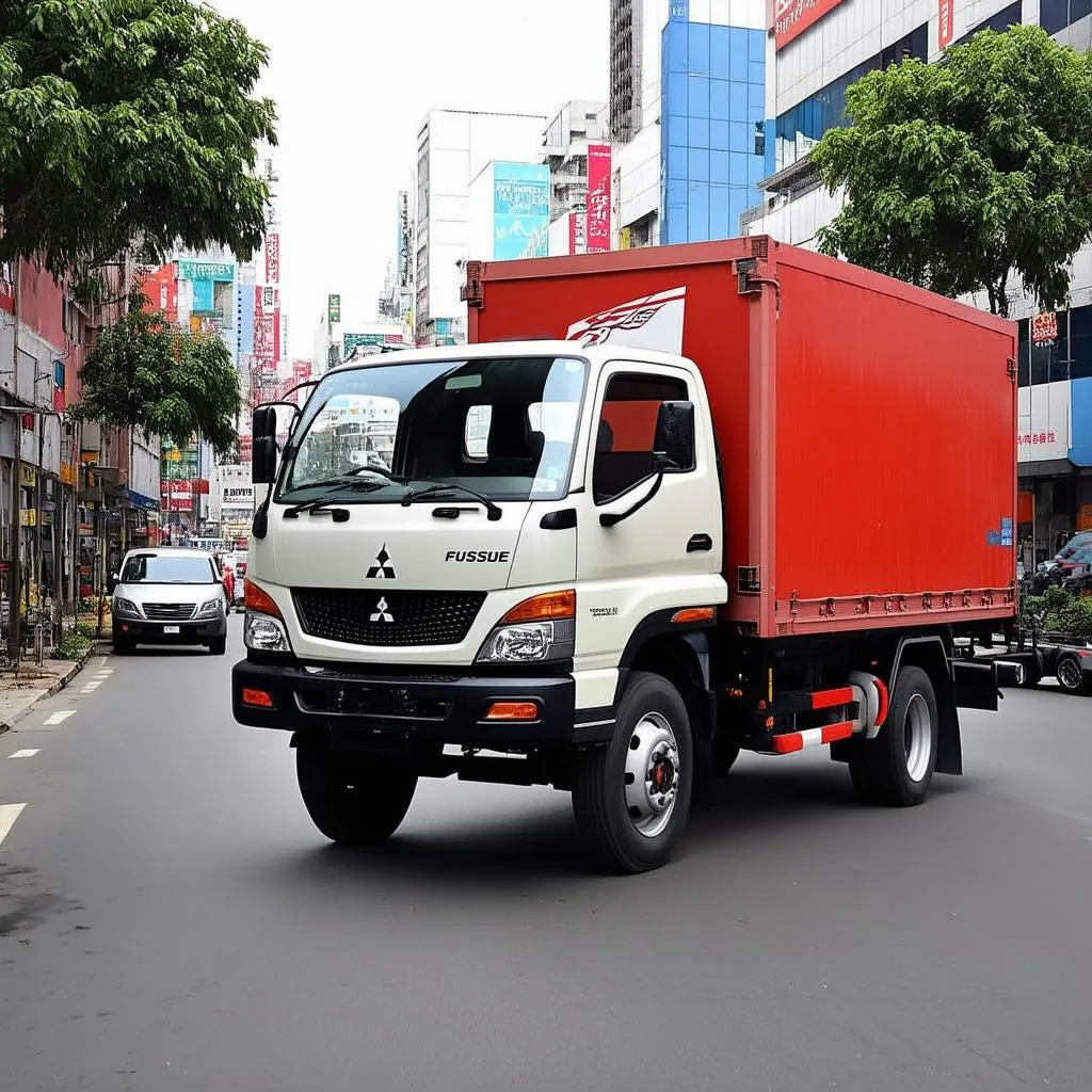 Xe Tải Mitsubishi Fuso Vận Chuyển Hàng Hóa Trên Đường Phố