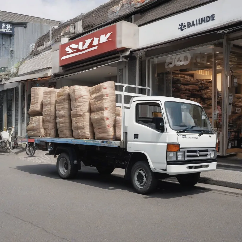 Xe tải Suzuki 750kg cũ đang đổ hàng