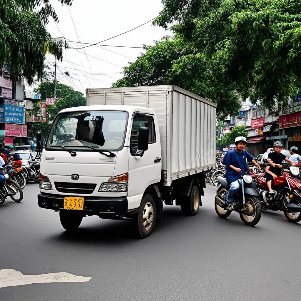 Xe tải van chạy trên đường