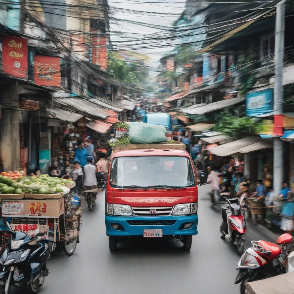 Xe tải van chạy trên đường phố