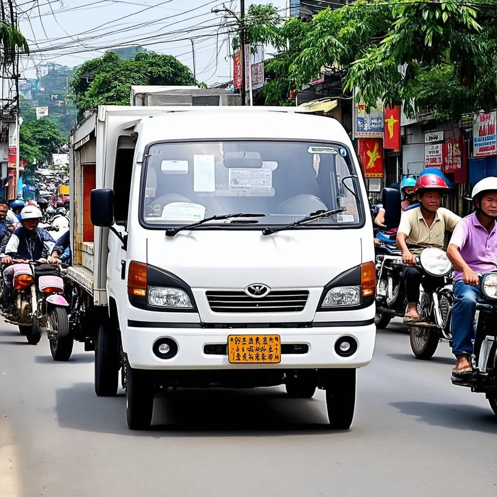 Xe tải van Chiến Thắng lao động trên đường phố