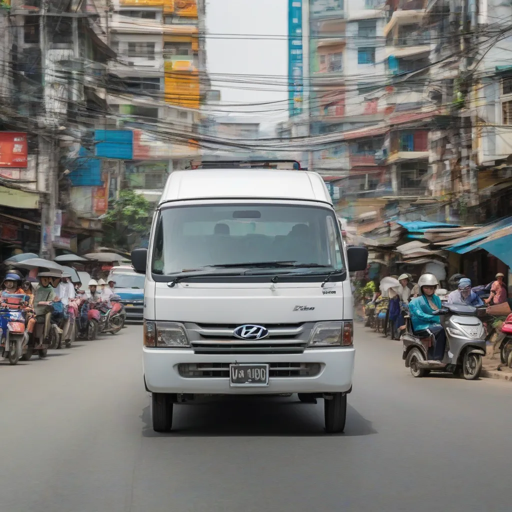 Xe tải van Hyundai H100 di chuyển trên đường Trường Chinh