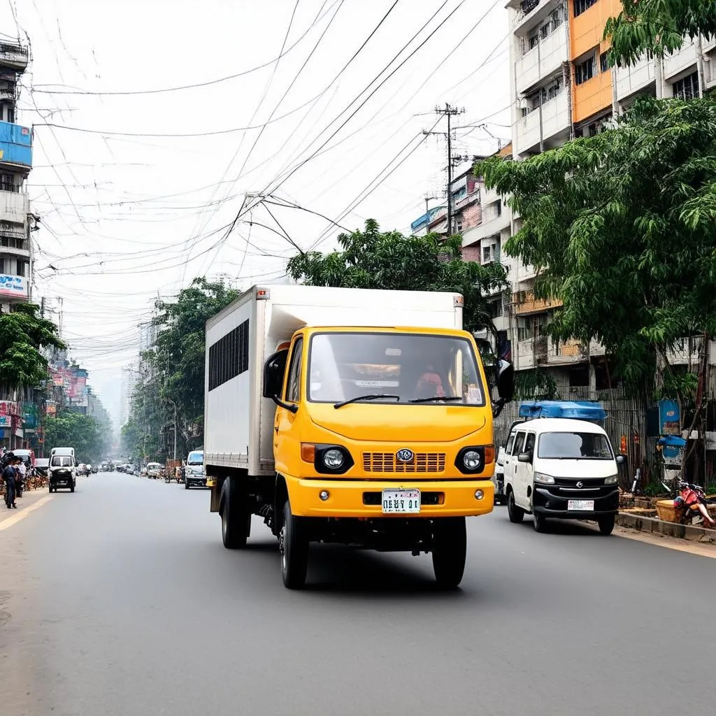 Xe tải van di chuyển trên đường phố Hà Nội