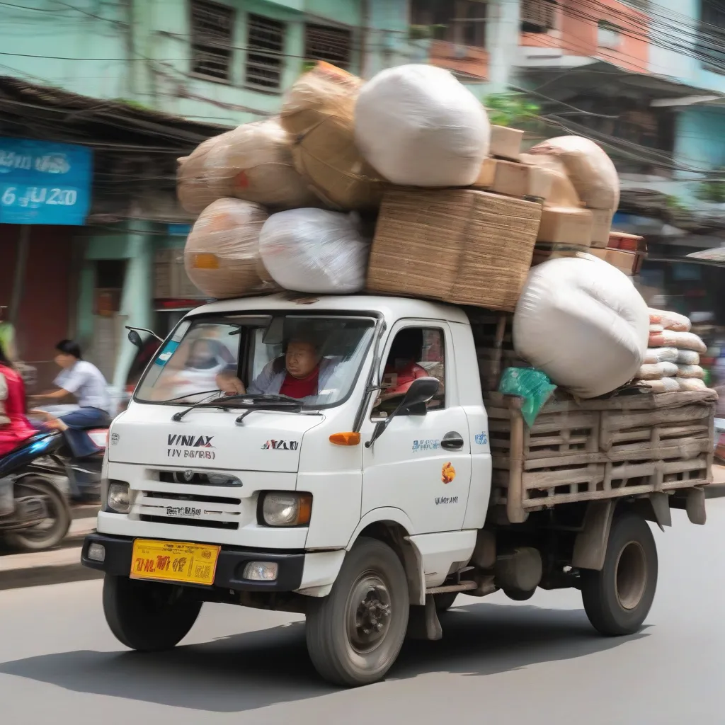 Xe tải Vinaxuki 500kg di chuyển trên đường phố