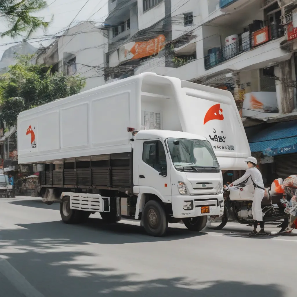 Xe Thaco 990kg di chuyển trên phố