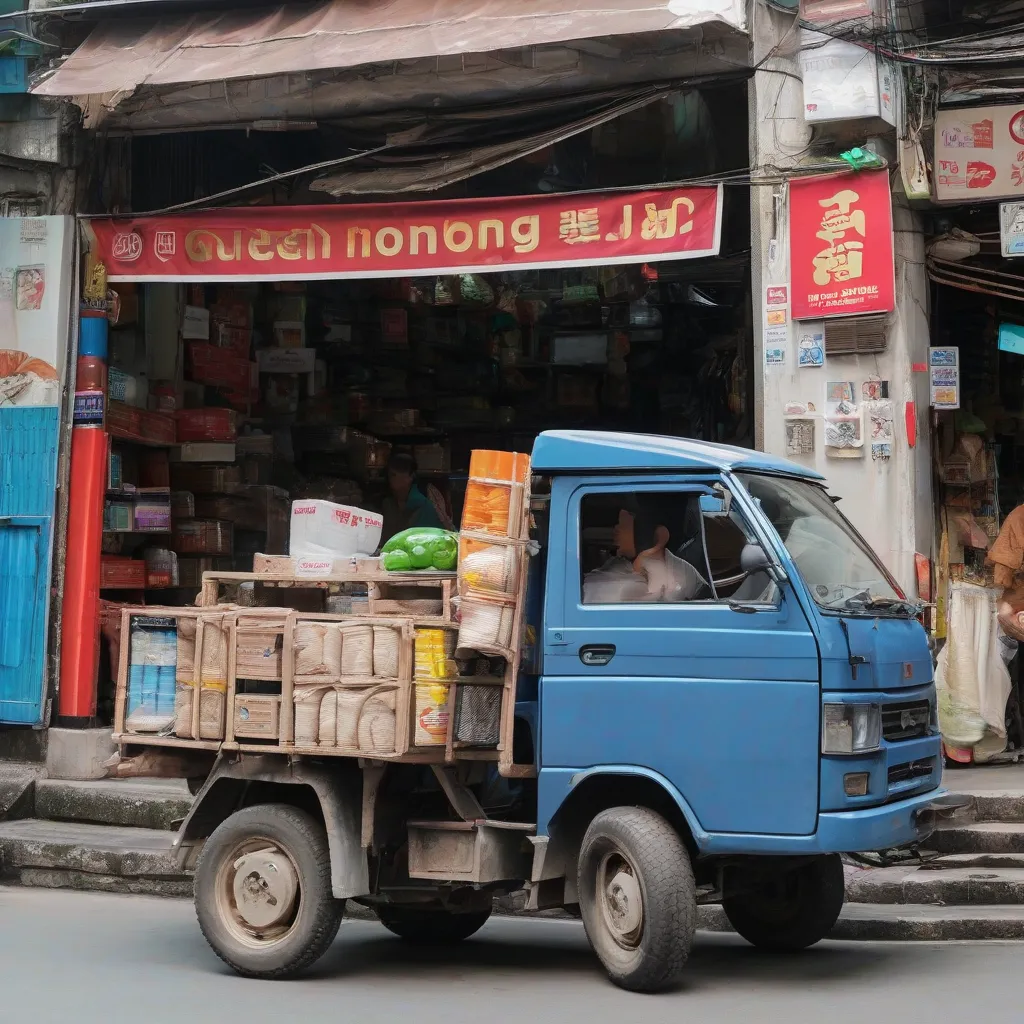 Xe tải van đậu trước cửa hàng trên phố Hàng Bông, Hoàn Kiếm