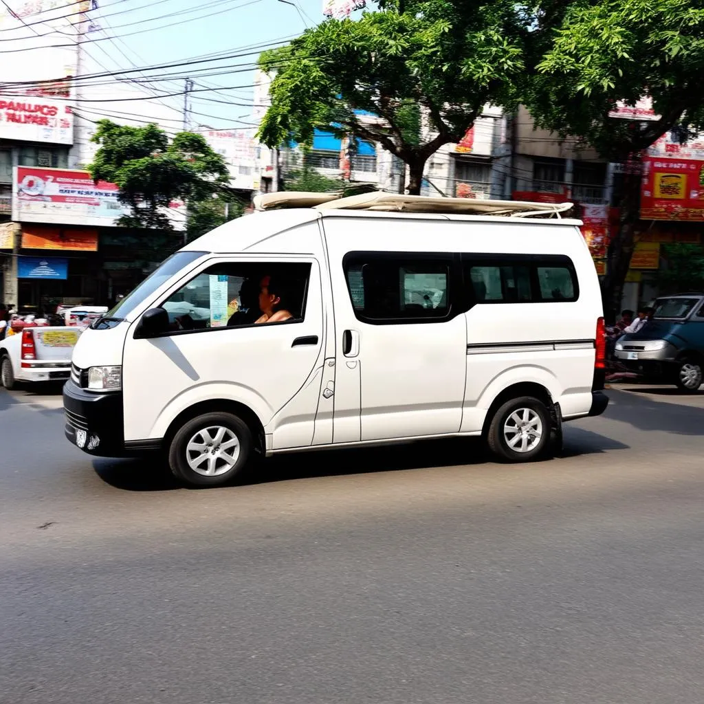 Xe tải van lưu thông trên đường