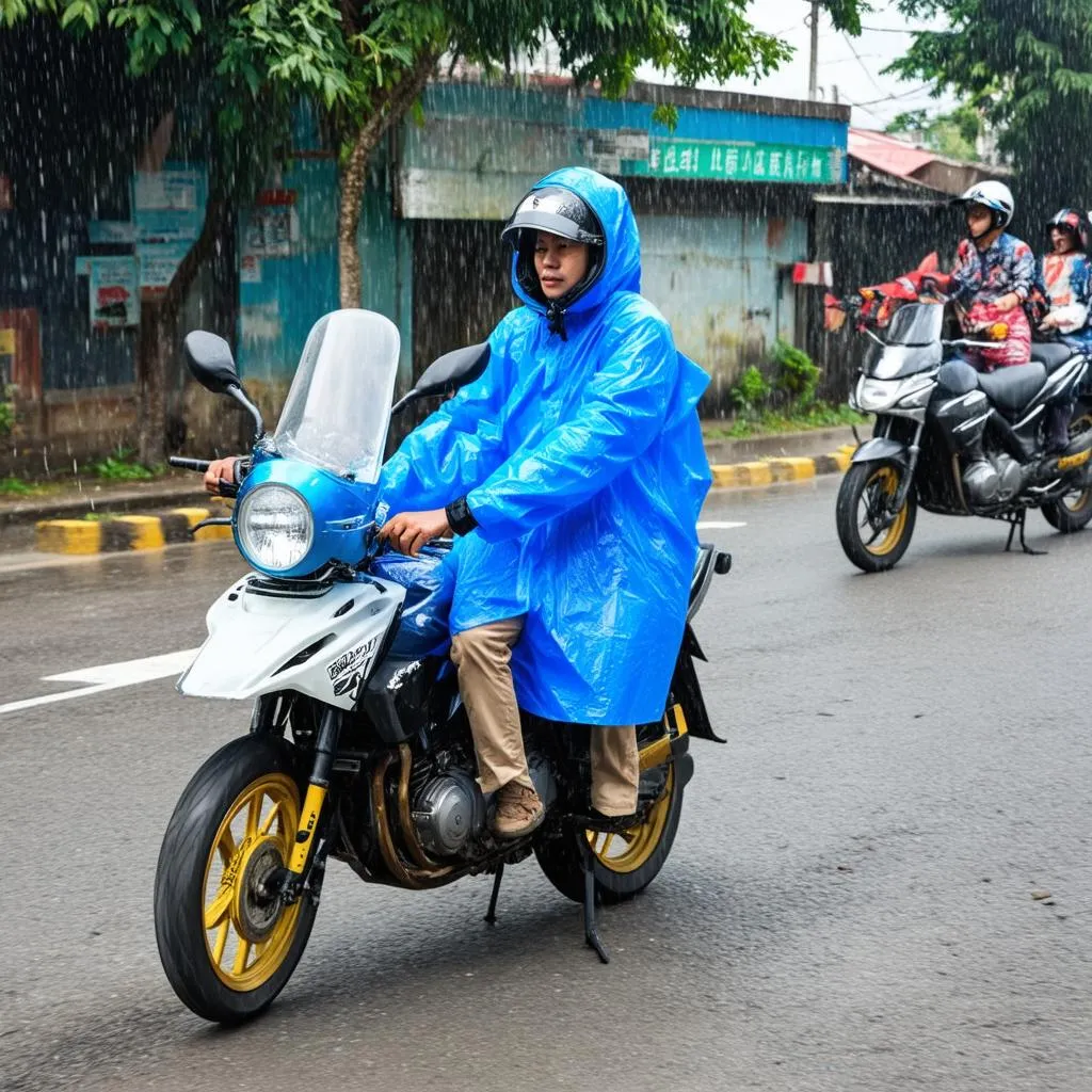 Áo mưa và mũ bảo hiểm