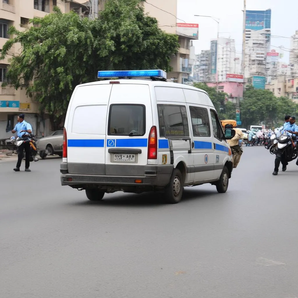 Cảnh sát giao thông lái xe tải van