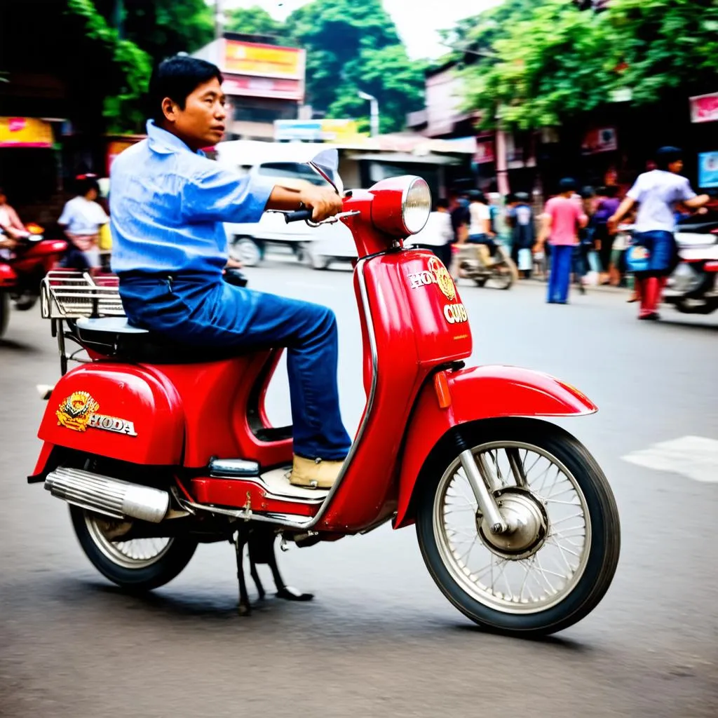 Honda Cub cổ chạy trên phố Hà Nội