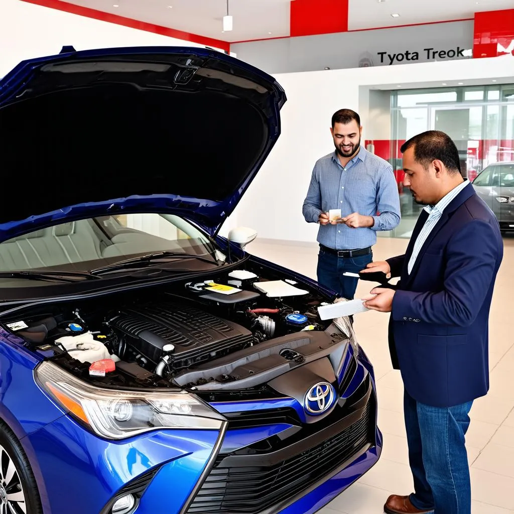 Khách hàng kiểm tra xe Toyota