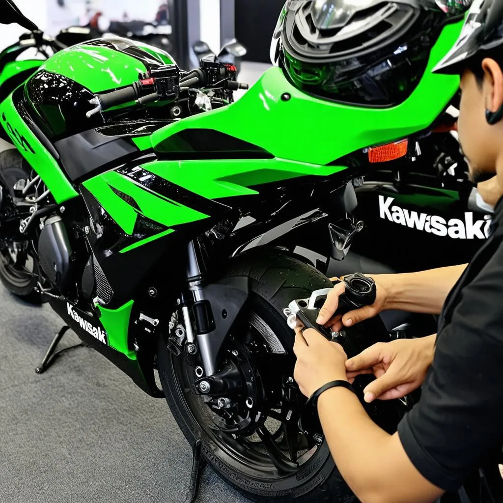 Kiểm tra xe Kawasaki tại đại lý