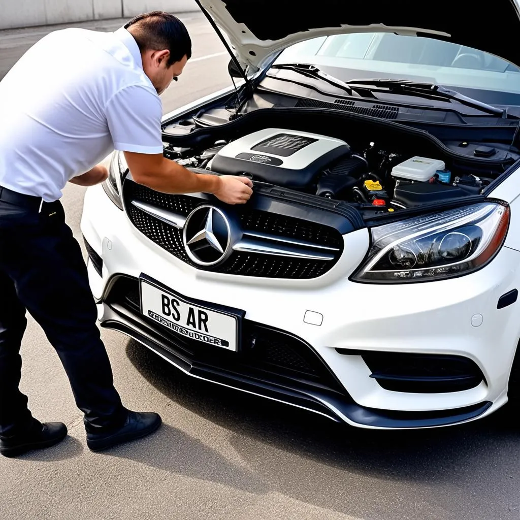 Kiểm tra xe Mercedes trước khi thuê