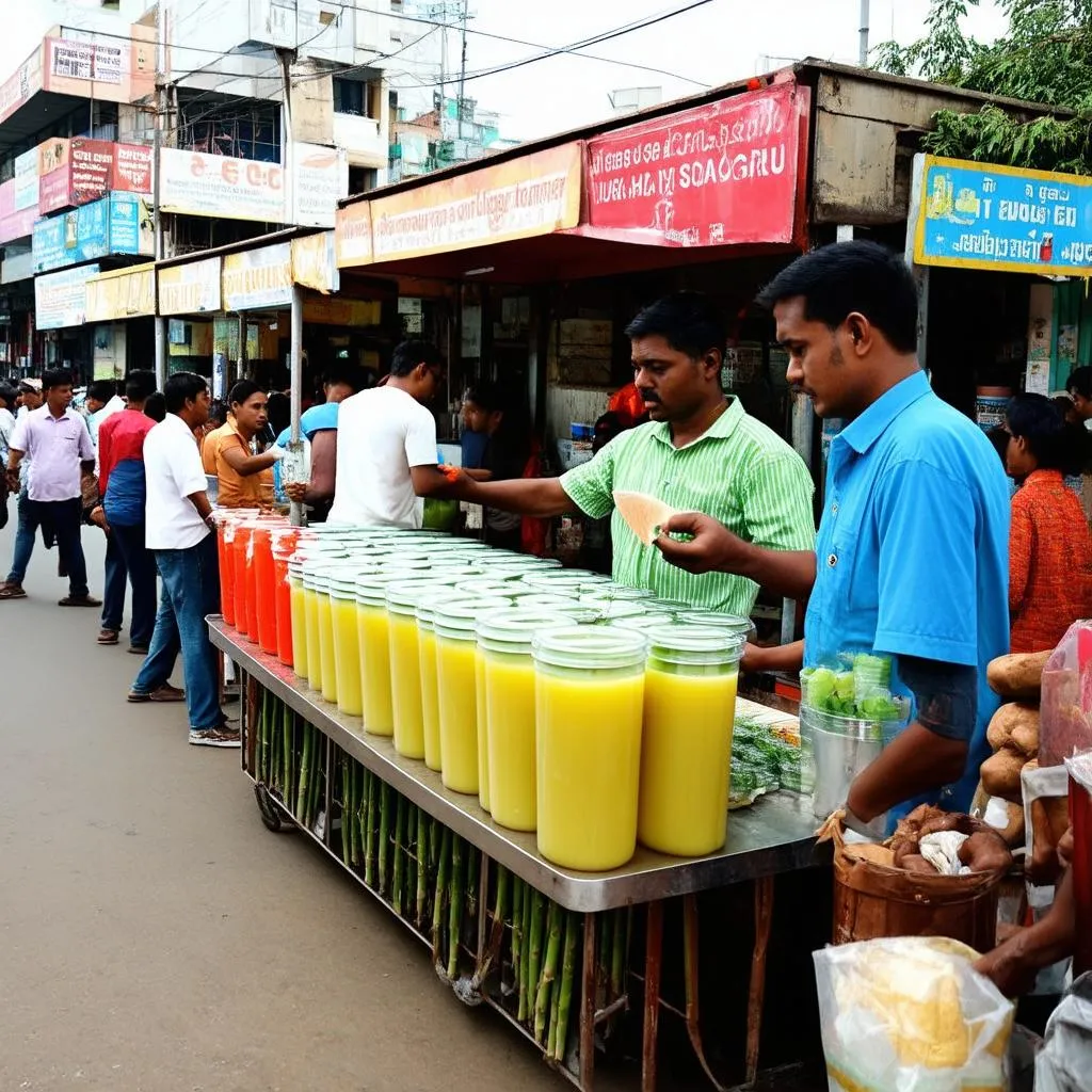 Busy sugarcane juice vendor