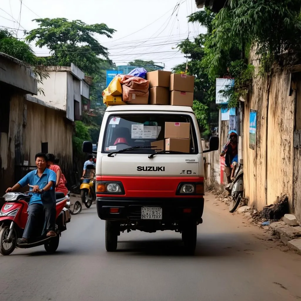 Lái Xe Tải Con Suzuki Trong Hẻm Nhỏ