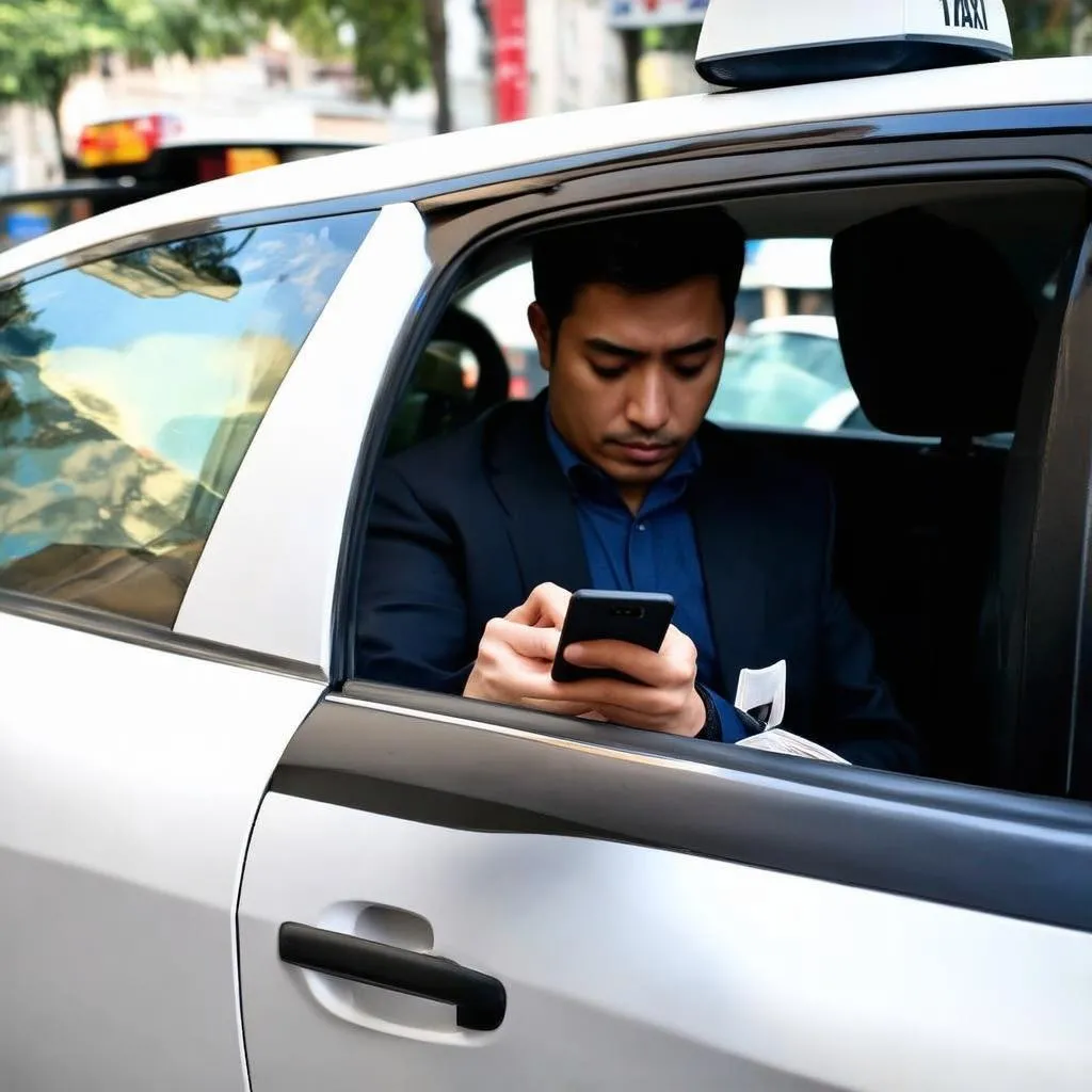 Lái xe taxi công nghệ đang chờ khách