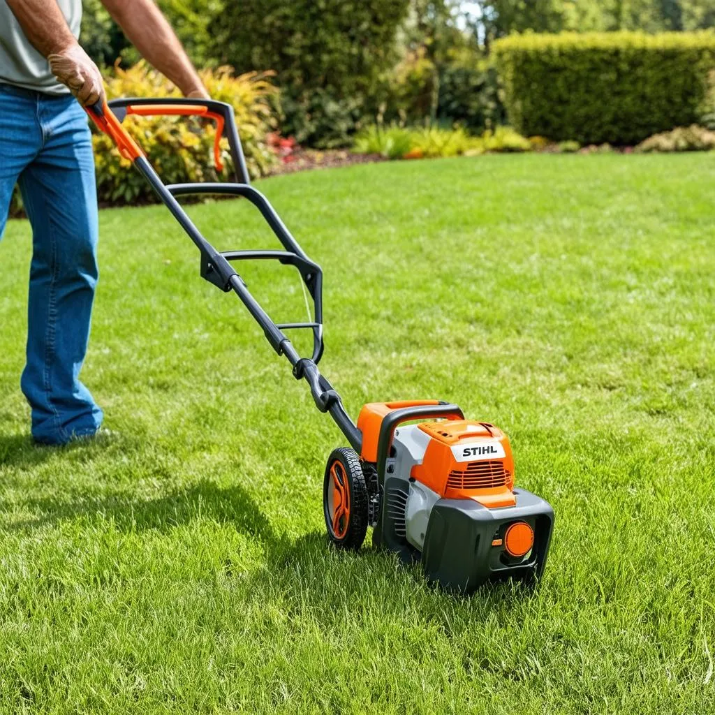 máy cắt cỏ stihl fs3900 trong vườn