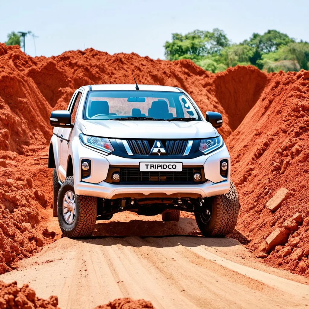 Xe Mitsubishi Triton trên công trường