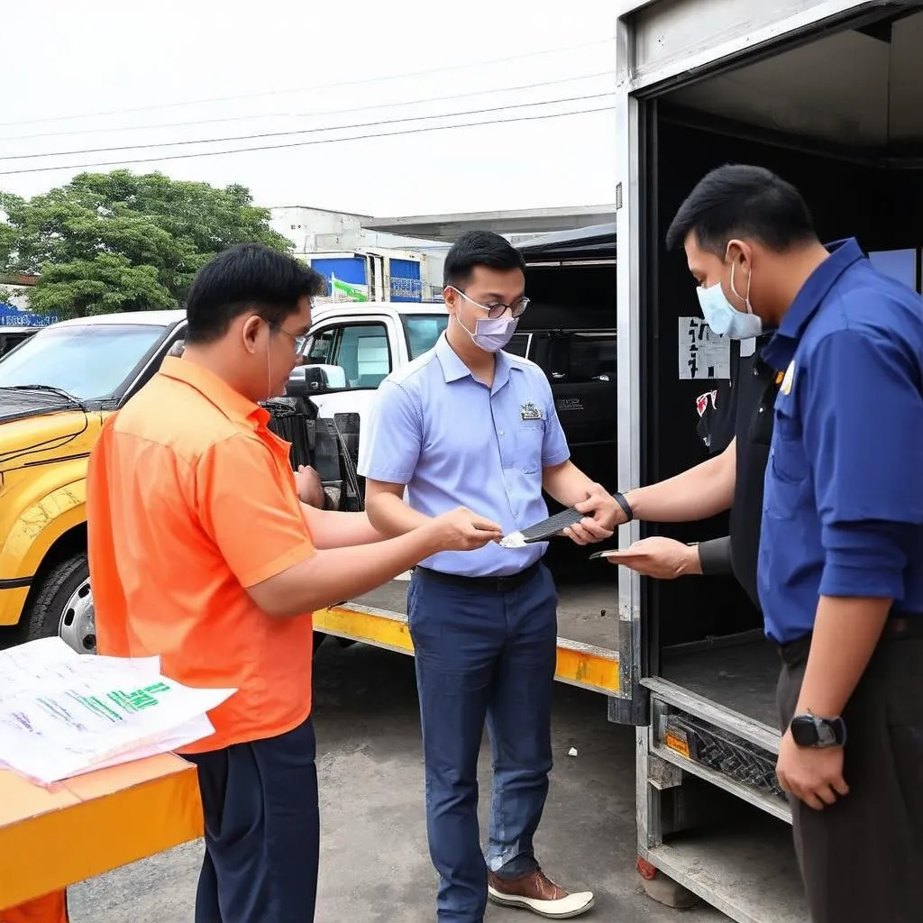 Nhân viên tư vấn khách hàng mua xe tải