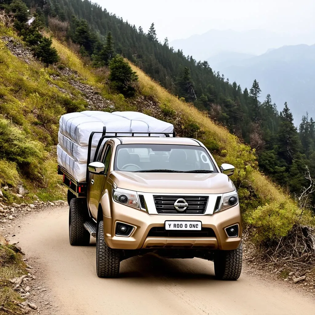 Nissan Navara chở hàng trên đường núi