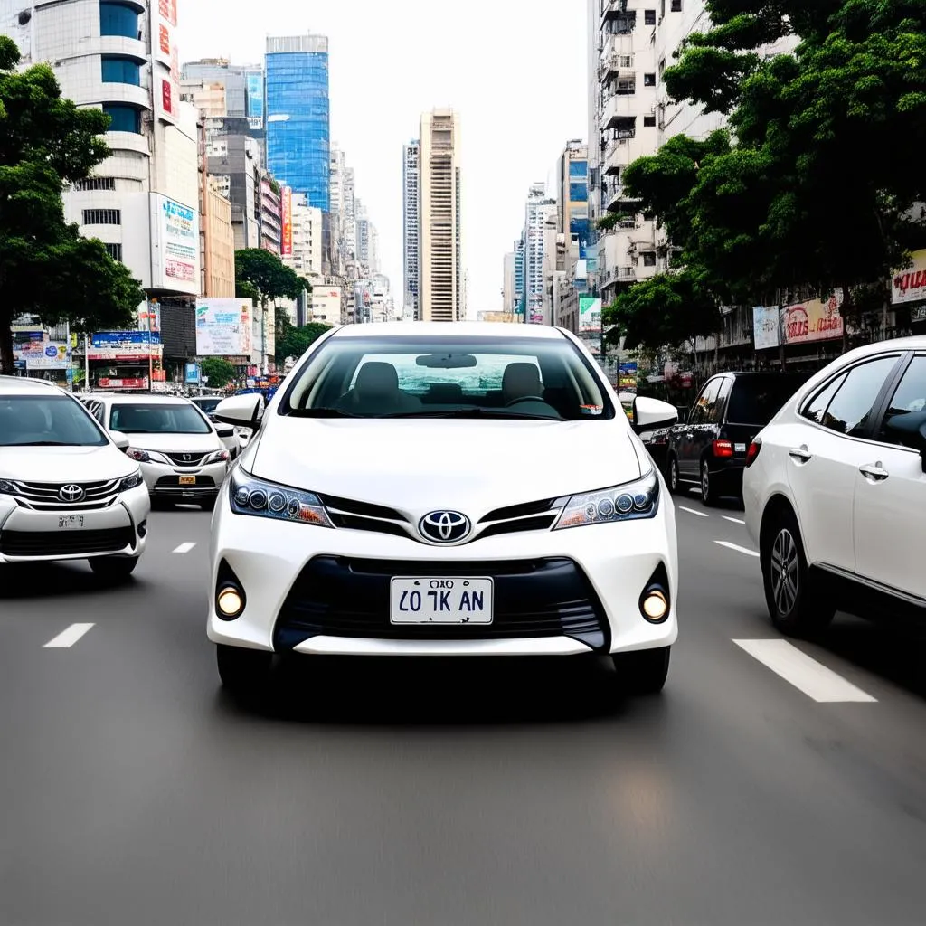 Toyota Altis di chuyển trên đường phố đông đúc