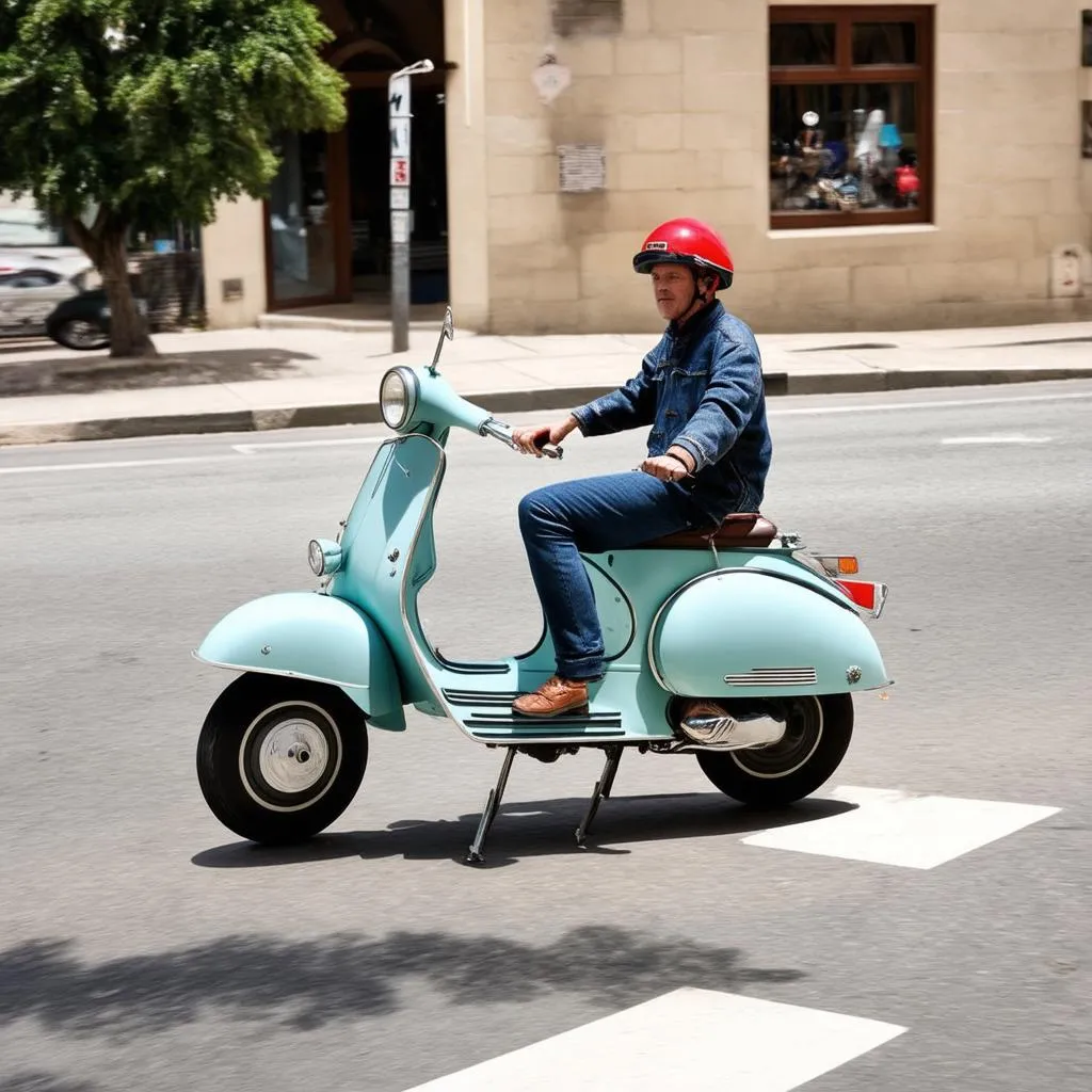 Xe Vespa Cổ Di Chuyển Trên Đường Phố