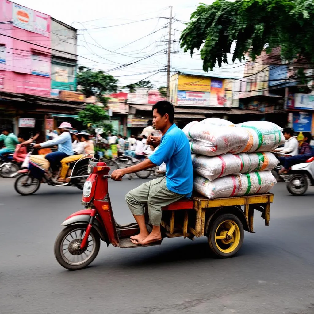 Xe ba gác chở hàng Rạch Giá