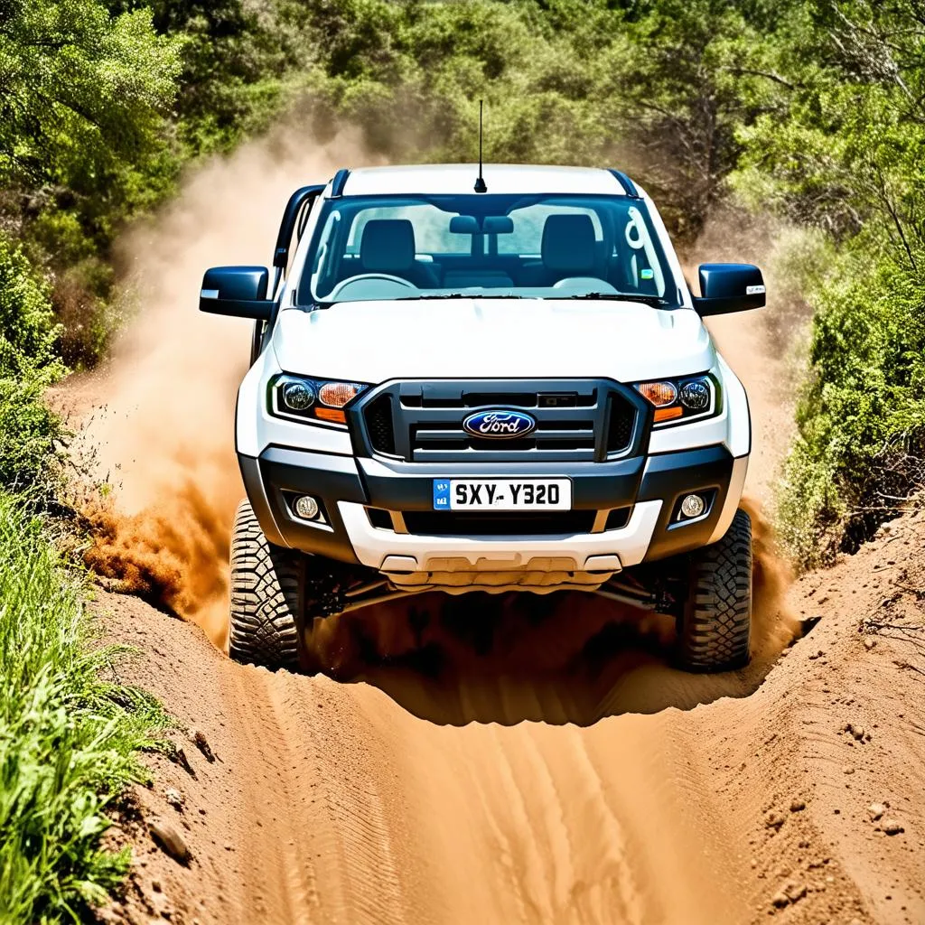 Xe bán tải Ford Ranger chạy trên đường mòn