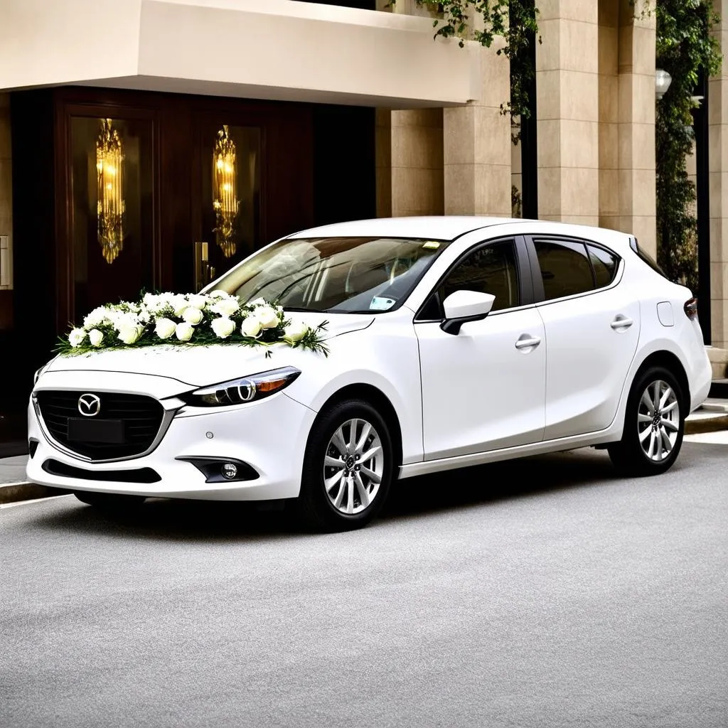 Xe cưới Mazda 3 trang trí hoa cưới