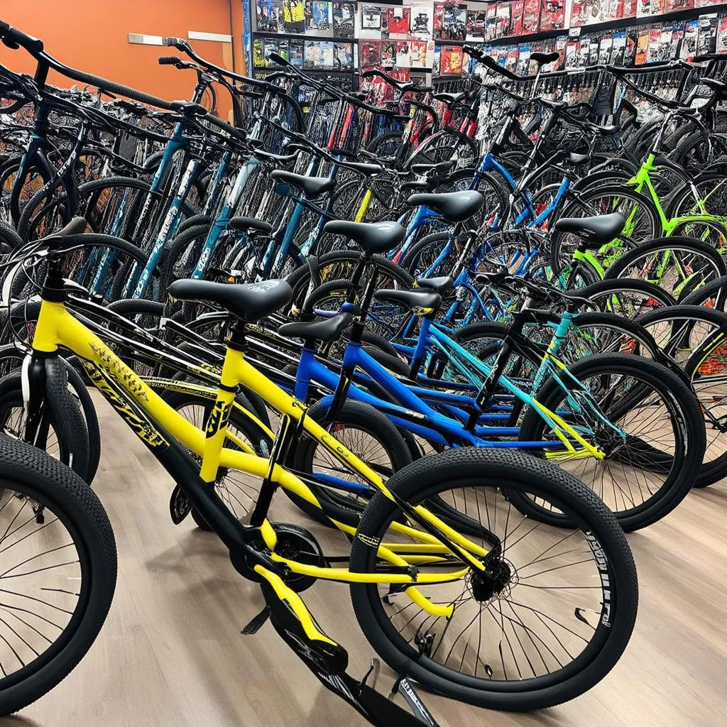 BMX bikes displayed in a store