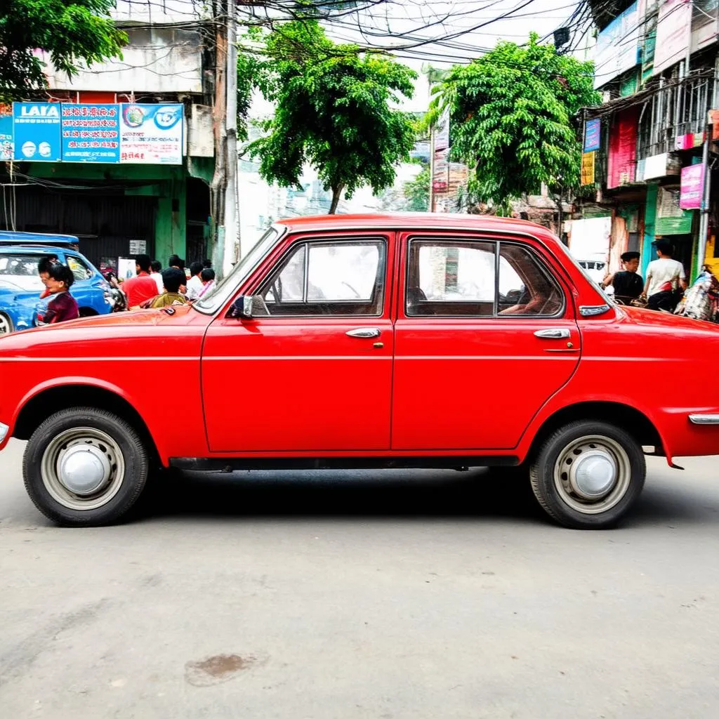 Xe Lada cổ điển màu đỏ