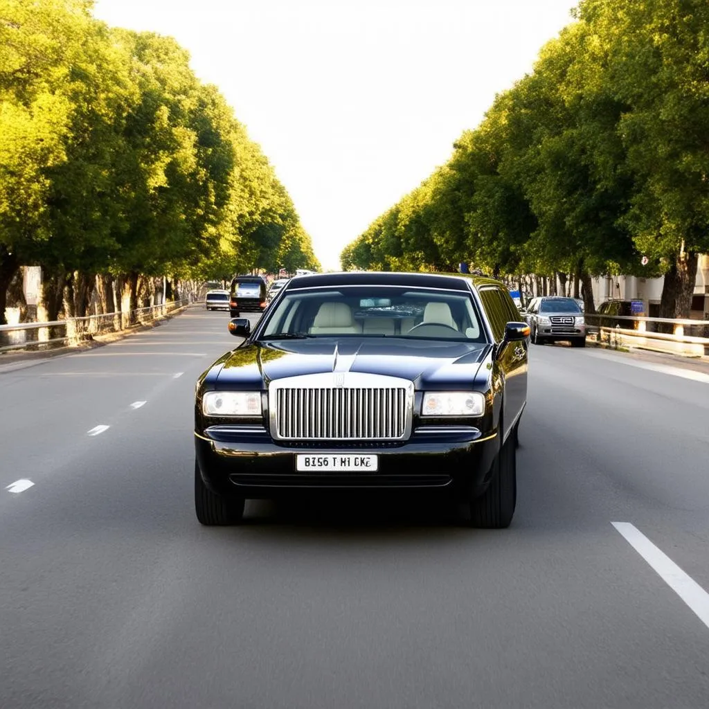 Xe limousine cao cấp di chuyển trên đường