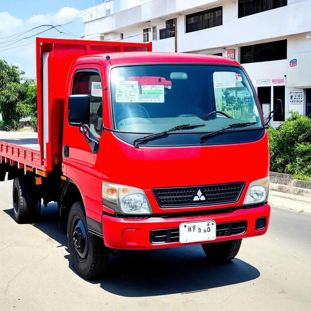 Xe ô tô tải cabin kép Mitsubishi màu đỏ